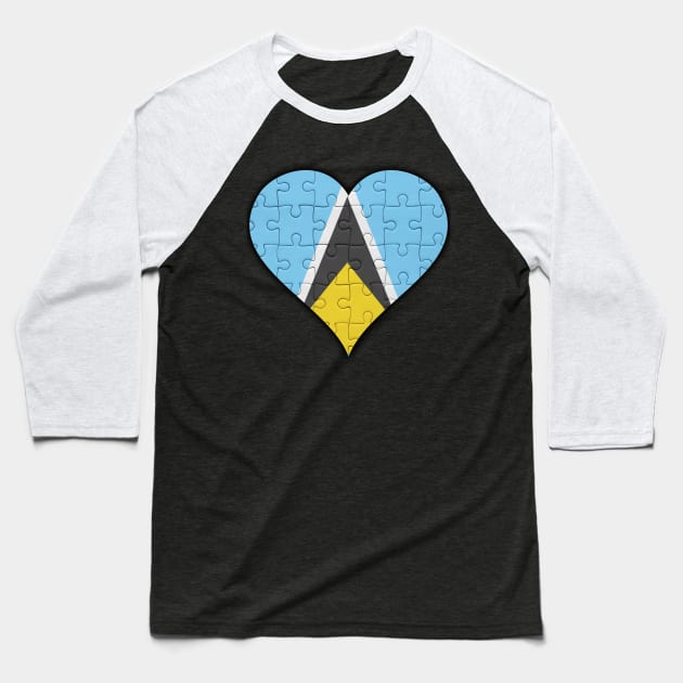 St Lucian Jigsaw Puzzle Heart Design - Gift for St Lucian With St Lucia Roots Baseball T-Shirt by Country Flags